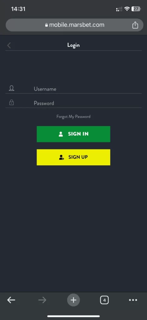 Marsbet registartion from Android device