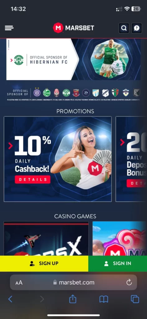 Promotions that are available from iOS app of Marsbet