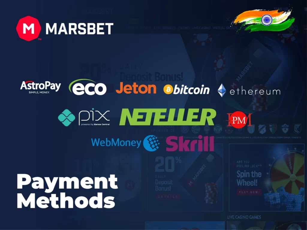 Payment methods at Marsbet for Indian players