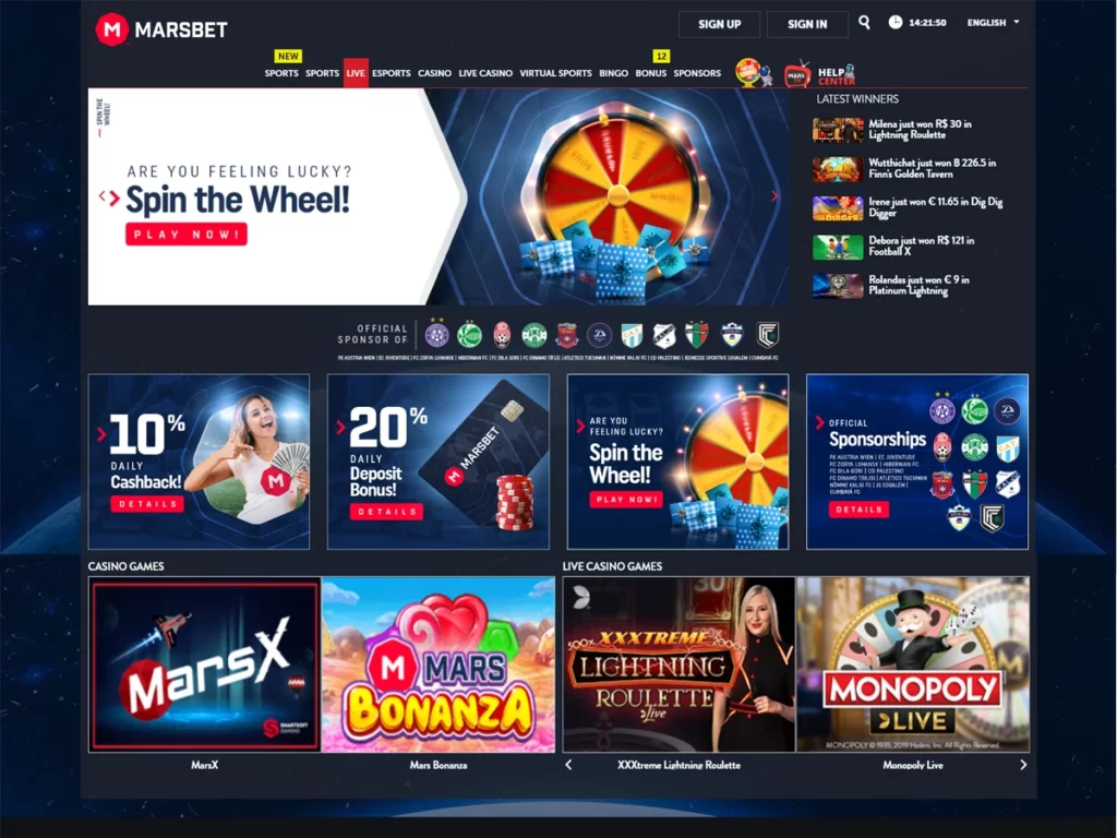 Marsbet promotions page